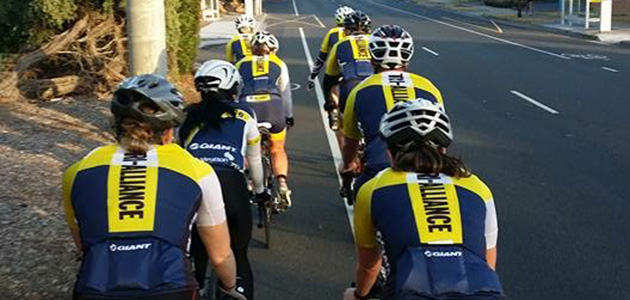 Tri Alliance cyclists demonstrating bunch riding formation and etiquette